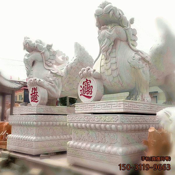 招財(cái)石雕貔貅_大型漢白玉招財(cái)進(jìn)寶看門神獸雕塑