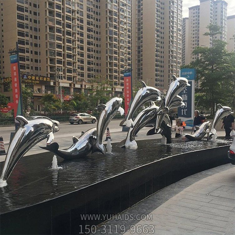 戶(hù)外不銹鋼鏡面水景跳躍的海豚景觀雕塑