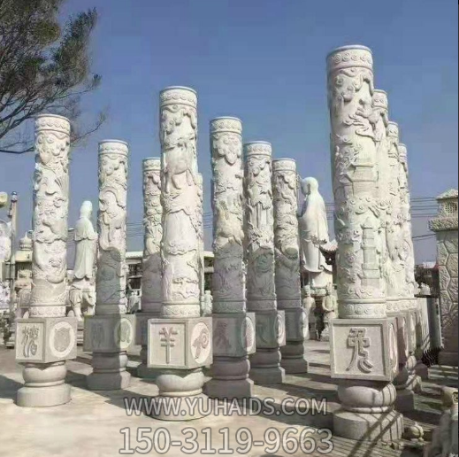 十二生肖石柱子，城市園林文化柱雕塑