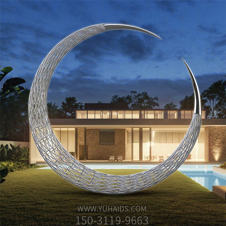 酒店會(huì)所廣場大型不銹鋼鏤空網(wǎng)格月亮景觀雕塑