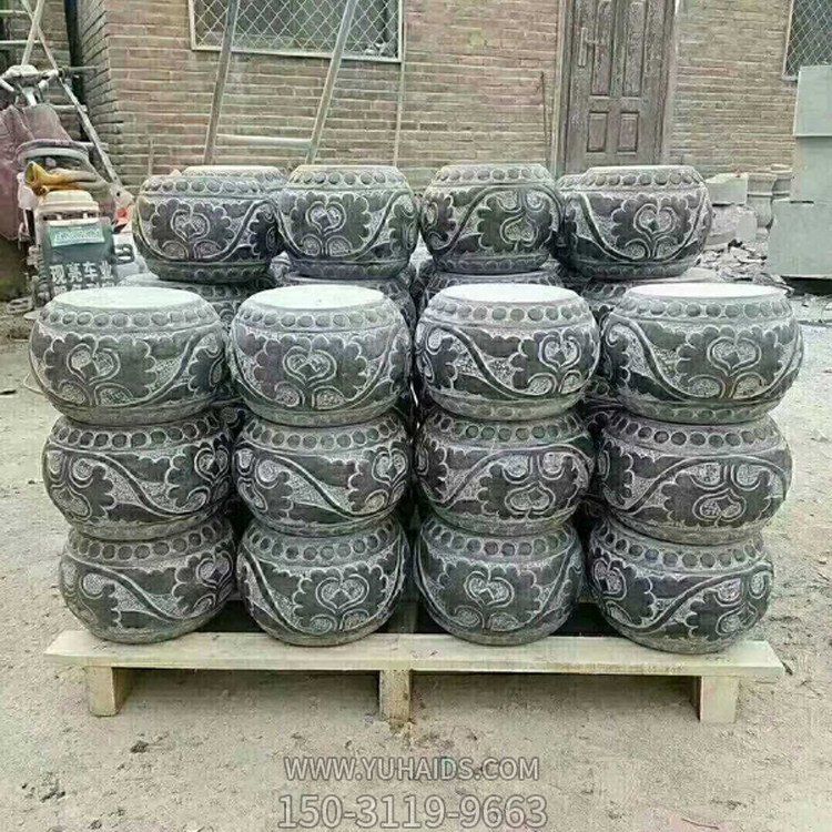 青石柱墩，寺廟柱子底部用的石墩子雕塑