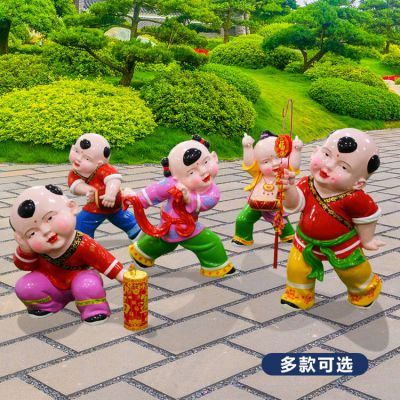 玻璃鋼彩繪福娃，中國傳統(tǒng)喜慶娃娃雕塑