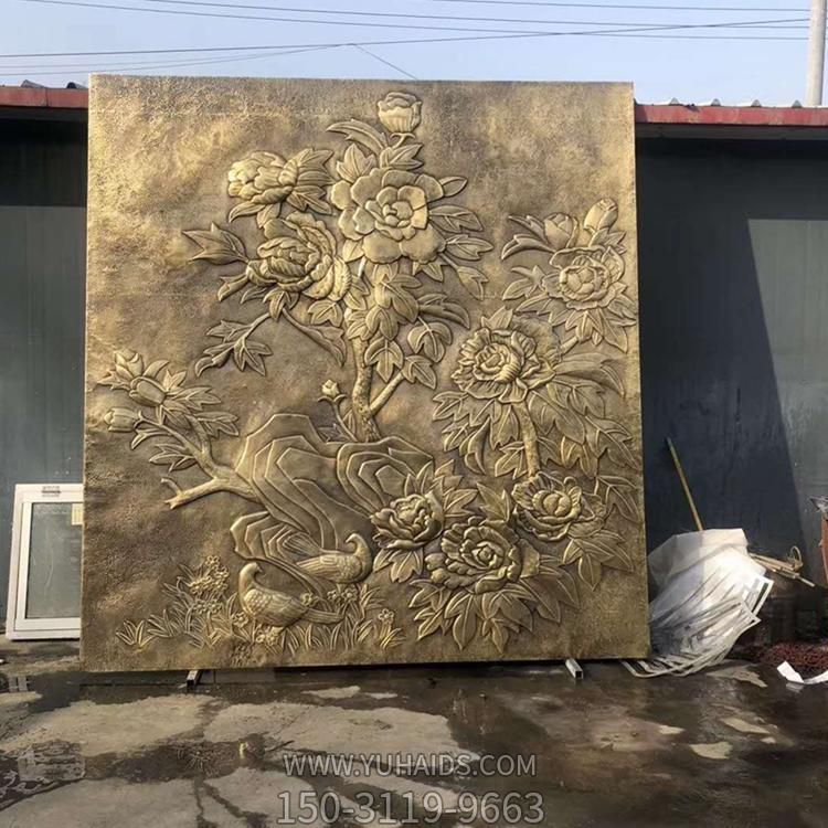 別墅酒店裝飾黃銅鍛造花開(kāi)富貴背景墻壁畫雕塑
