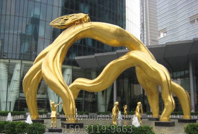 商場(chǎng)中心大型樹(shù)枝和蟬城市景觀銅雕雕塑