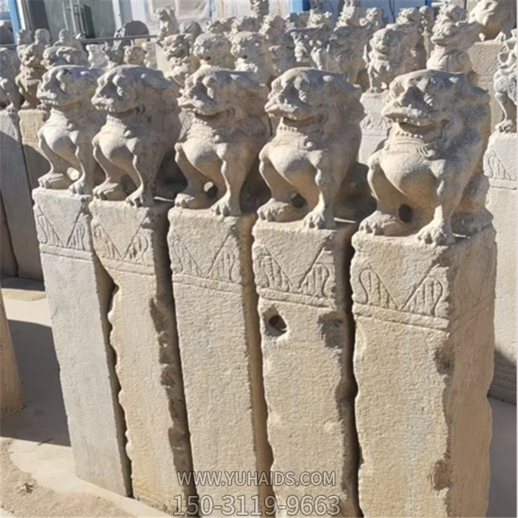 仿古栓馬柱，狻猊拴馬樁石雕雕塑