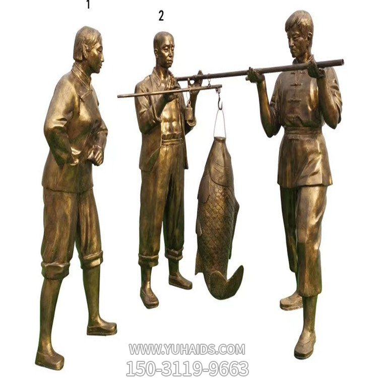大理石石雕園林大型園林情景小品賣魚(yú)的人物景觀雕塑