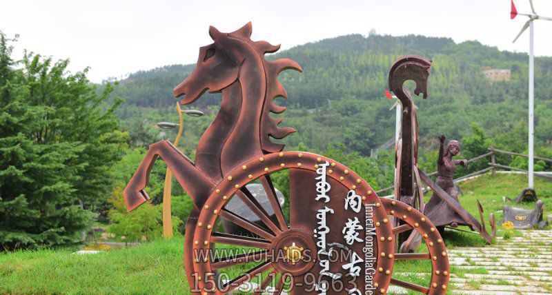 景區(qū)廣場(chǎng)公園抽象簡約紫銅馬車雕塑