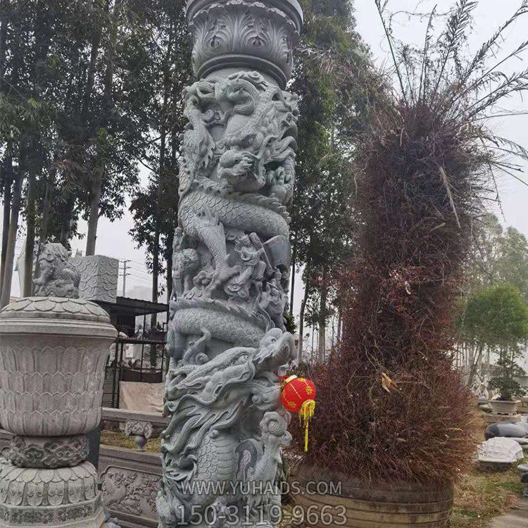 盤龍柱，青石石雕龍柱子雕塑