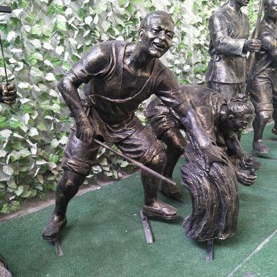 玻璃鋼仿銅色割稻子、插秧等干貨農(nóng)民塑像