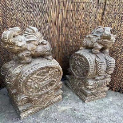招財門墩，大象抱鼓石