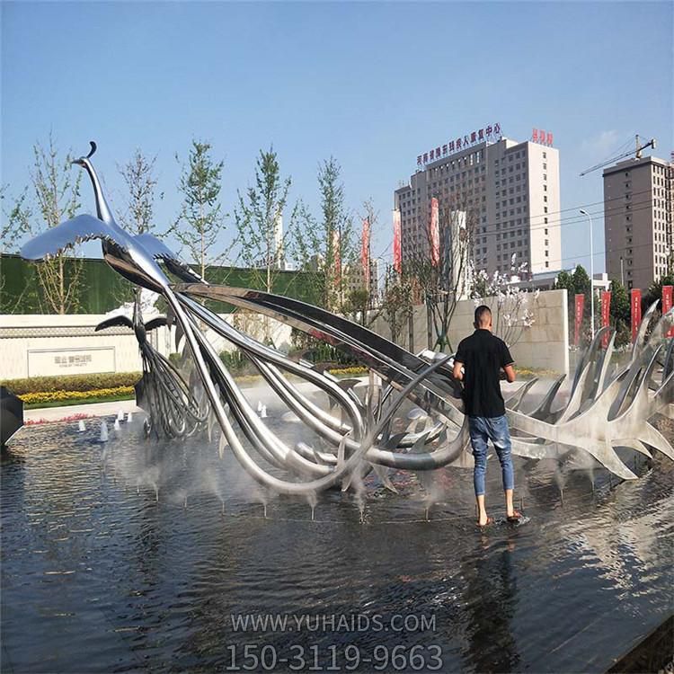 不銹鋼戶外廣場大型抽象景觀水景噴泉?jiǎng)?chuàng)意鳳凰雕塑