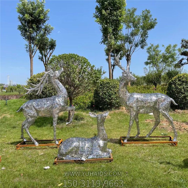 不銹鋼鹿，網(wǎng)格鹿雕塑