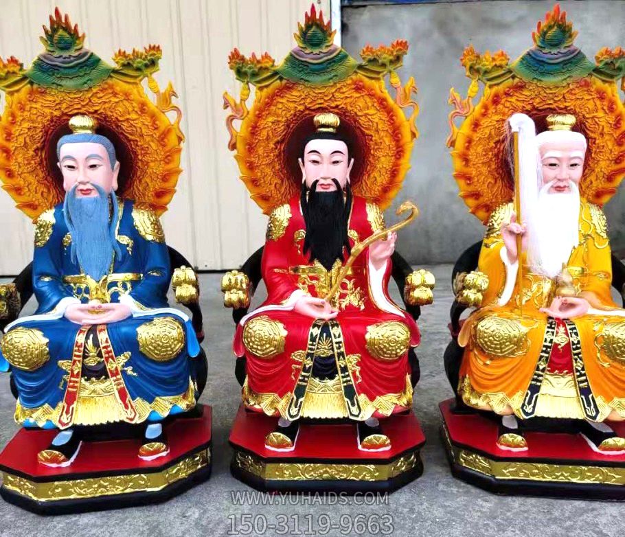 太上老君、上清靈寶天尊、三清道祖玻璃鋼彩繪神佛三清祖師雕塑