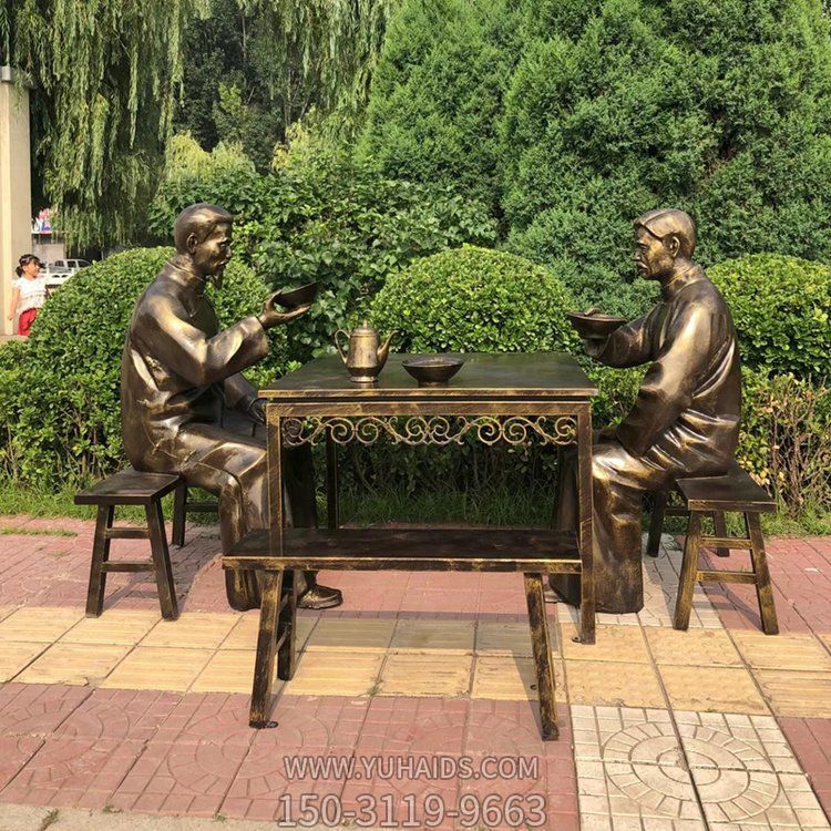 大碗茶，玻璃鋼仿銅民俗生活人物情景雕塑