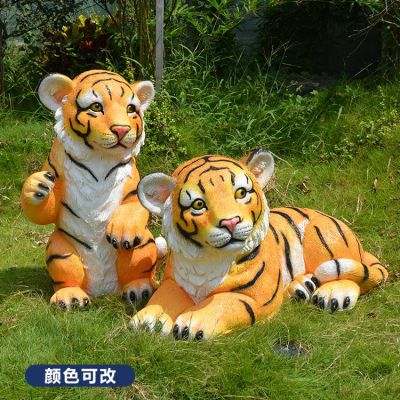 玻璃鋼仿真可愛老虎，彩繪老虎雕塑