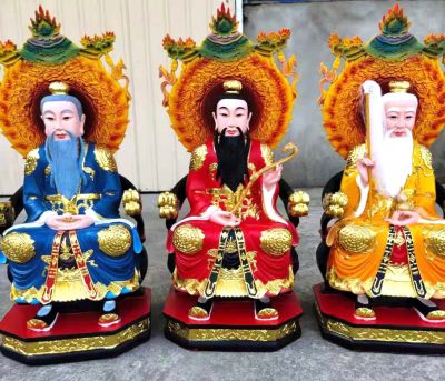 太上老君、上清靈寶天尊、三清道祖玻璃鋼彩繪神佛三清祖師雕塑