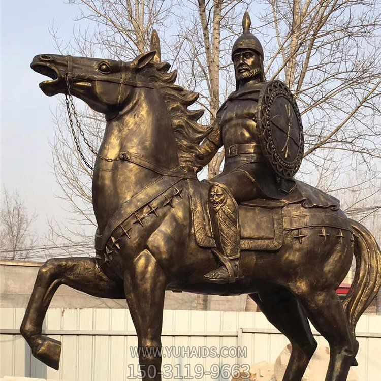 西方古代的騎馬士兵銅雕，手持盾牌騎馬身上的西方戰(zhàn)士雕塑