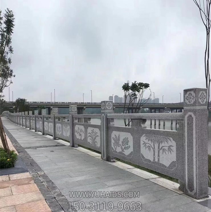 花崗巖雕花石欄板，市政路橋護欄雕塑
