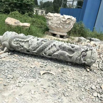 青石龍柱，高浮雕龍紋柱子