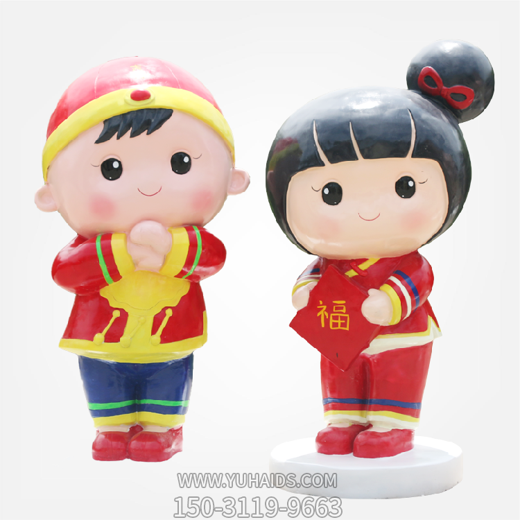拜年小公仔，玻璃鋼商場(chǎng)春節(jié)美陳卡通人偶雕塑