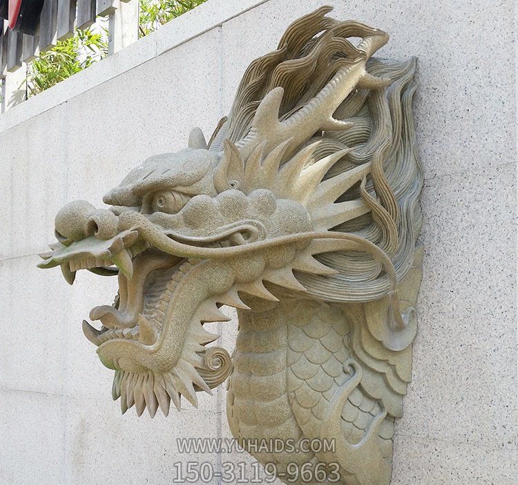 大理石石雕戶(hù)外庭院墻壁上的龍頭景觀擺件雕塑