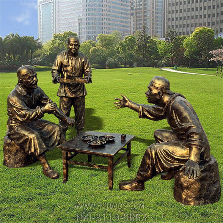 劃拳，玻璃鋼仿銅民俗生活情景雕塑