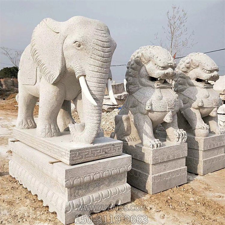 石雕大象、石雕獅子，漢白玉傳統(tǒng)雕塑定制加工