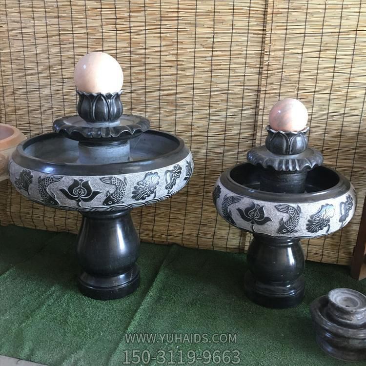 小型室內(nèi)黑色大理石風(fēng)水球水缽，辦公家用招財風(fēng)水?dāng)[件雕塑