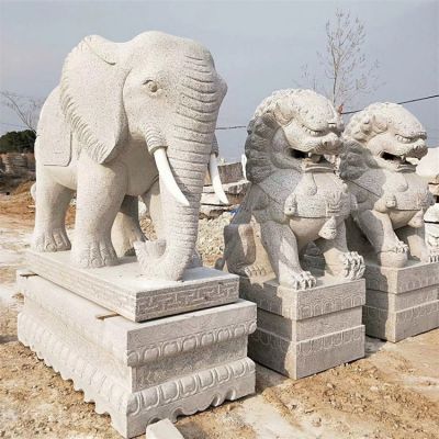 石雕大象、石雕獅子，漢白玉傳統(tǒng)雕塑定制加工
