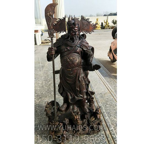 玻璃鋼仿銅戶(hù)外園林大型武財(cái)神雕塑