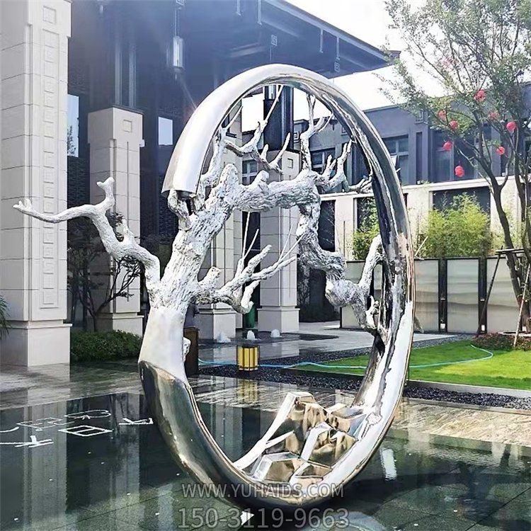 廣場(chǎng)不銹鋼抽象創(chuàng)意樹景觀圓環(huán)擺件雕塑