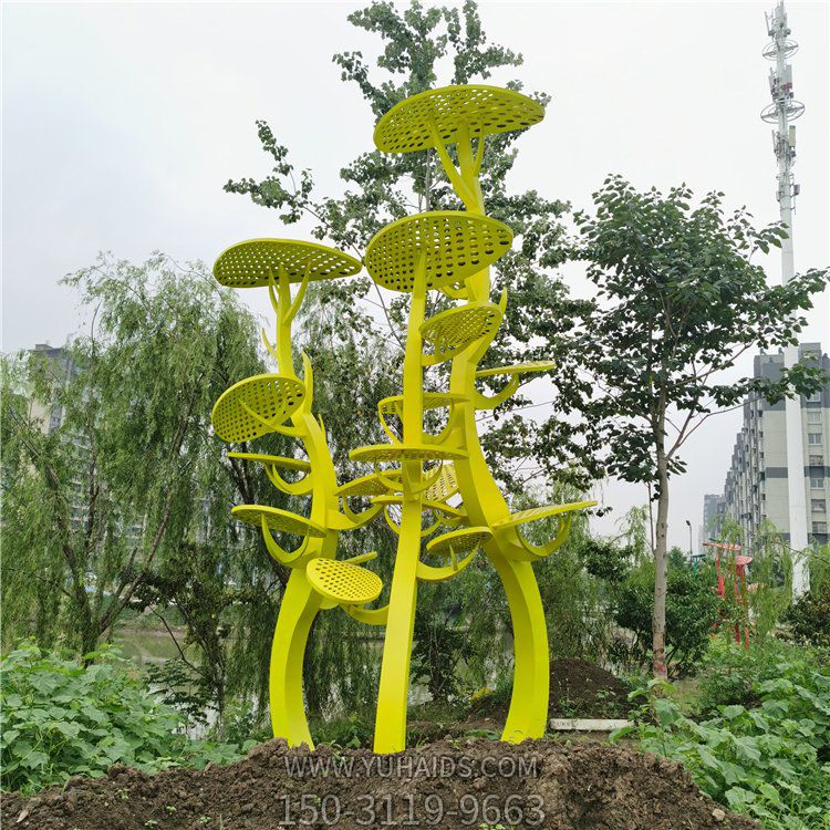不銹鋼抽象樹，網(wǎng)狀樹葉樹冠雕塑