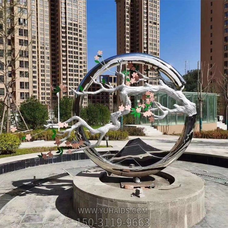 古風(fēng)梅花創(chuàng)意不銹鋼景觀雕塑，古意盎然的水景裝飾