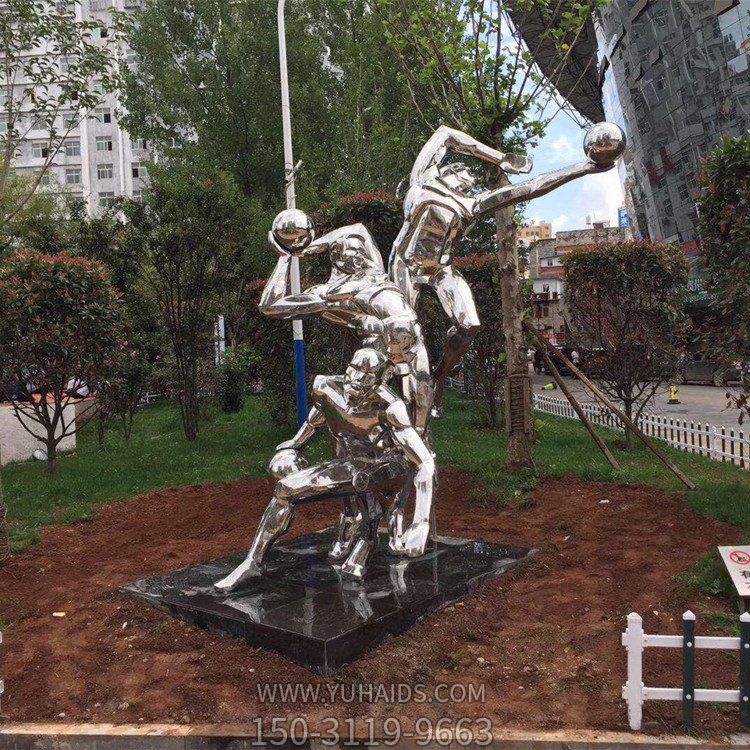 打籃球，不銹鋼鏡面體育運(yùn)動(dòng)主題人物雕塑