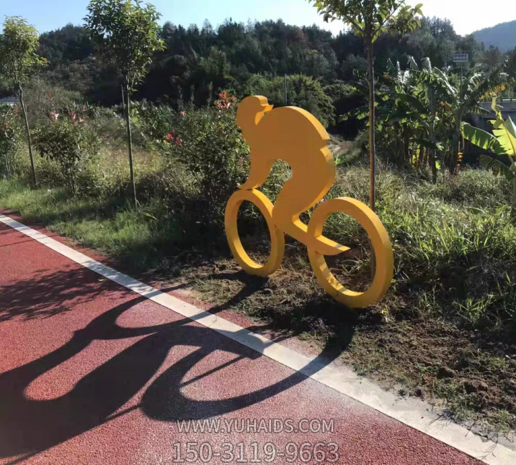 鐵藝剪影人物，騎行人物，騎自行車(chē)的抽象人物雕塑