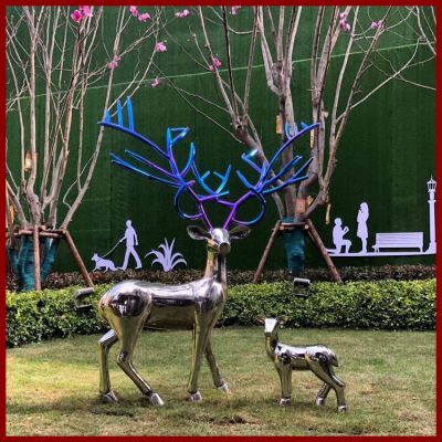 不銹鋼母子鹿，鏡面梅花鹿