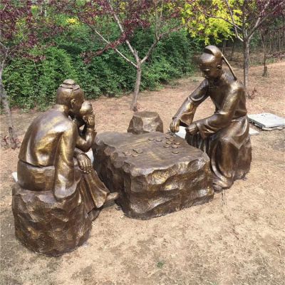 下棋，民俗生活人物玻璃鋼場景雕塑