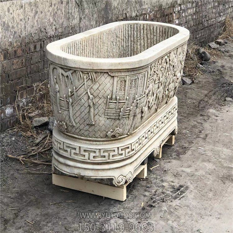 漢白玉仿古石槽，深水槽雕塑