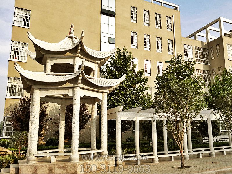 學(xué)?；▓@裝飾漢白玉仿古建涼亭花架雕塑