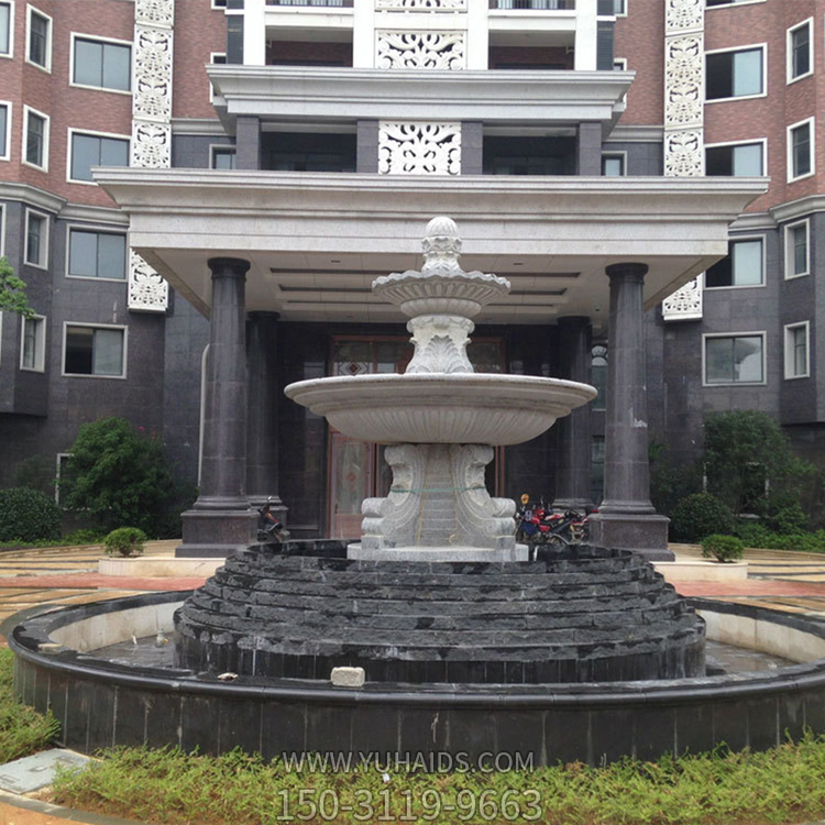 辦公大樓大門(mén)前的噴泉水缽，雙層石雕流水缽雕塑