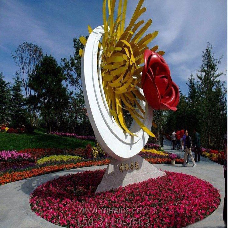 姊妹并艷，不銹鋼創(chuàng)意玫瑰花、菊花景觀雕塑