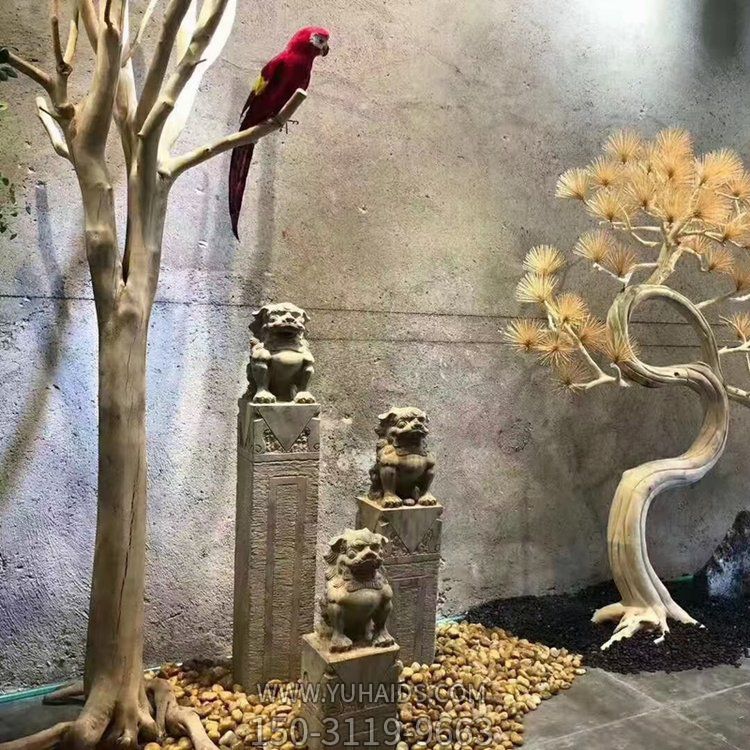 獅子栓馬柱，古建庭院裝飾擺件雕塑