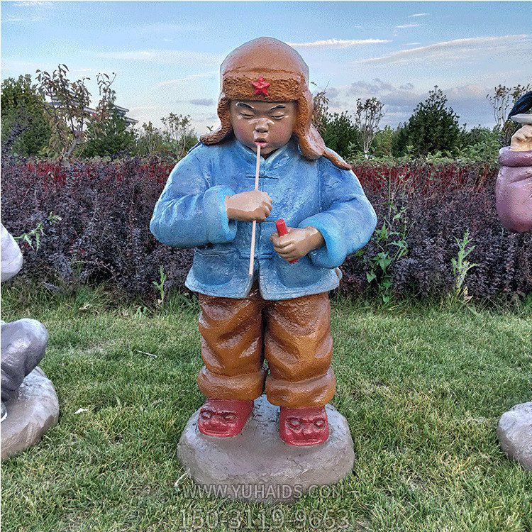 玻璃鋼小孩子，吹泡泡的小娃娃雕塑