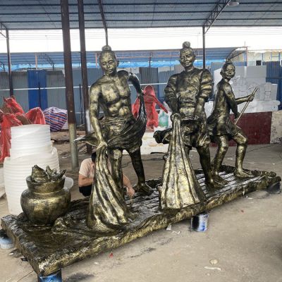 捕魚，玻璃鋼仿銅民俗生活人物情景雕塑