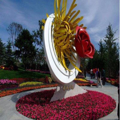 姊妹并艷，不銹鋼創(chuàng)意玫瑰花、菊花景觀雕塑