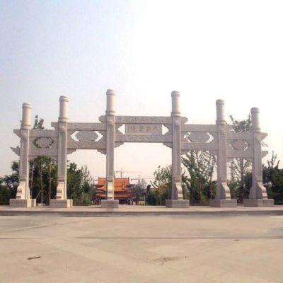 天然大理石砂巖雕刻新中式簡(jiǎn)約五門牌坊景點(diǎn)入口擺件