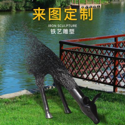 鐵藝鹿，抽象藝術(shù)鹿造型雕塑
