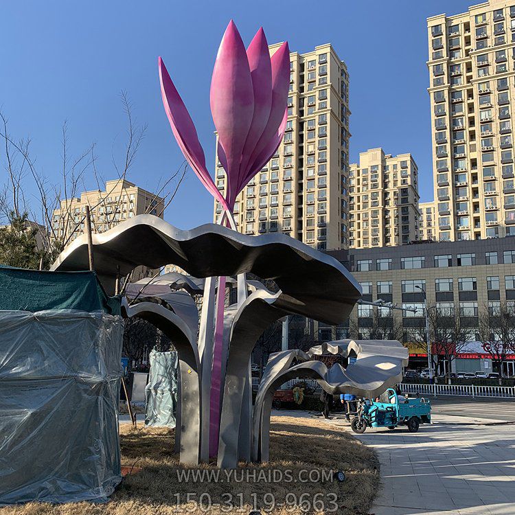 城市路政裝飾雕塑，不銹鋼花朵景觀雕塑