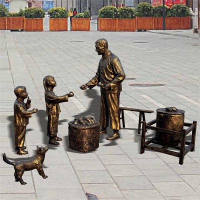 公園街道玻璃鋼仿銅戶(hù)外情景小品賣(mài)雜貨的人物兒童景觀