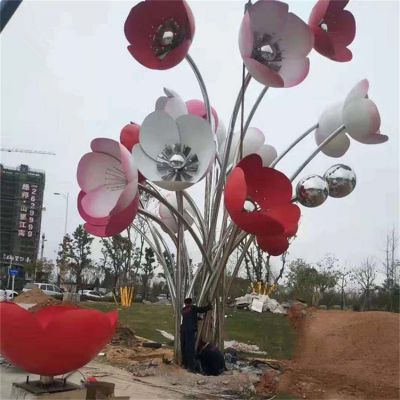 小區(qū)街道戶(hù)外裝飾大型不銹鋼烤漆花朵景觀雕塑